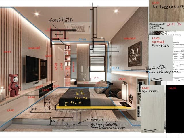 ภาพสเก็ตช์การออกแบบภายในห้องนอน 1